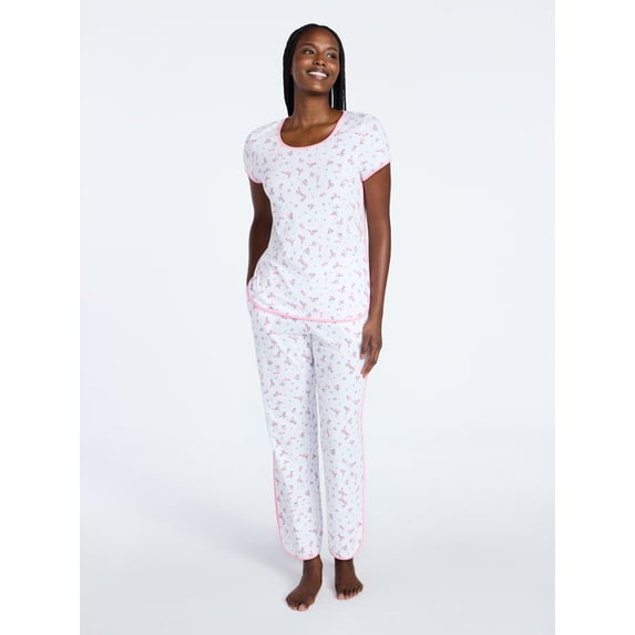 Joyspun lightweight short-sleeve sleep tee and pants pajama set in a pale floral print