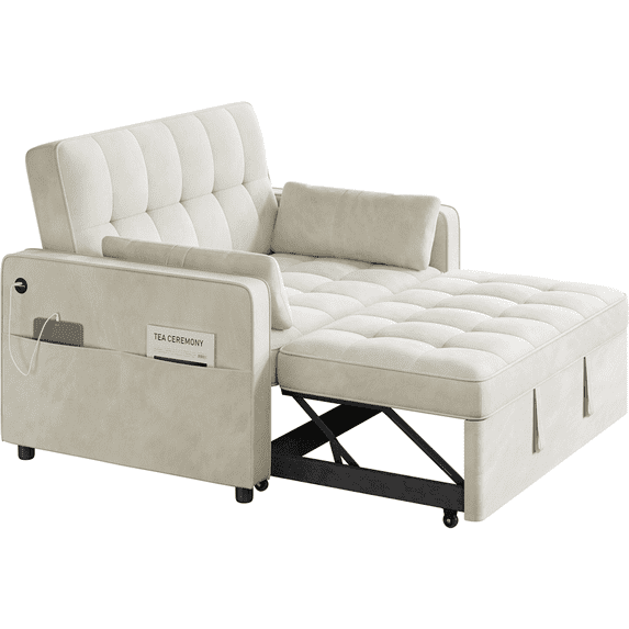 Renwick 3-in-1 convertible sleeper sofa bed in Beige with pillows